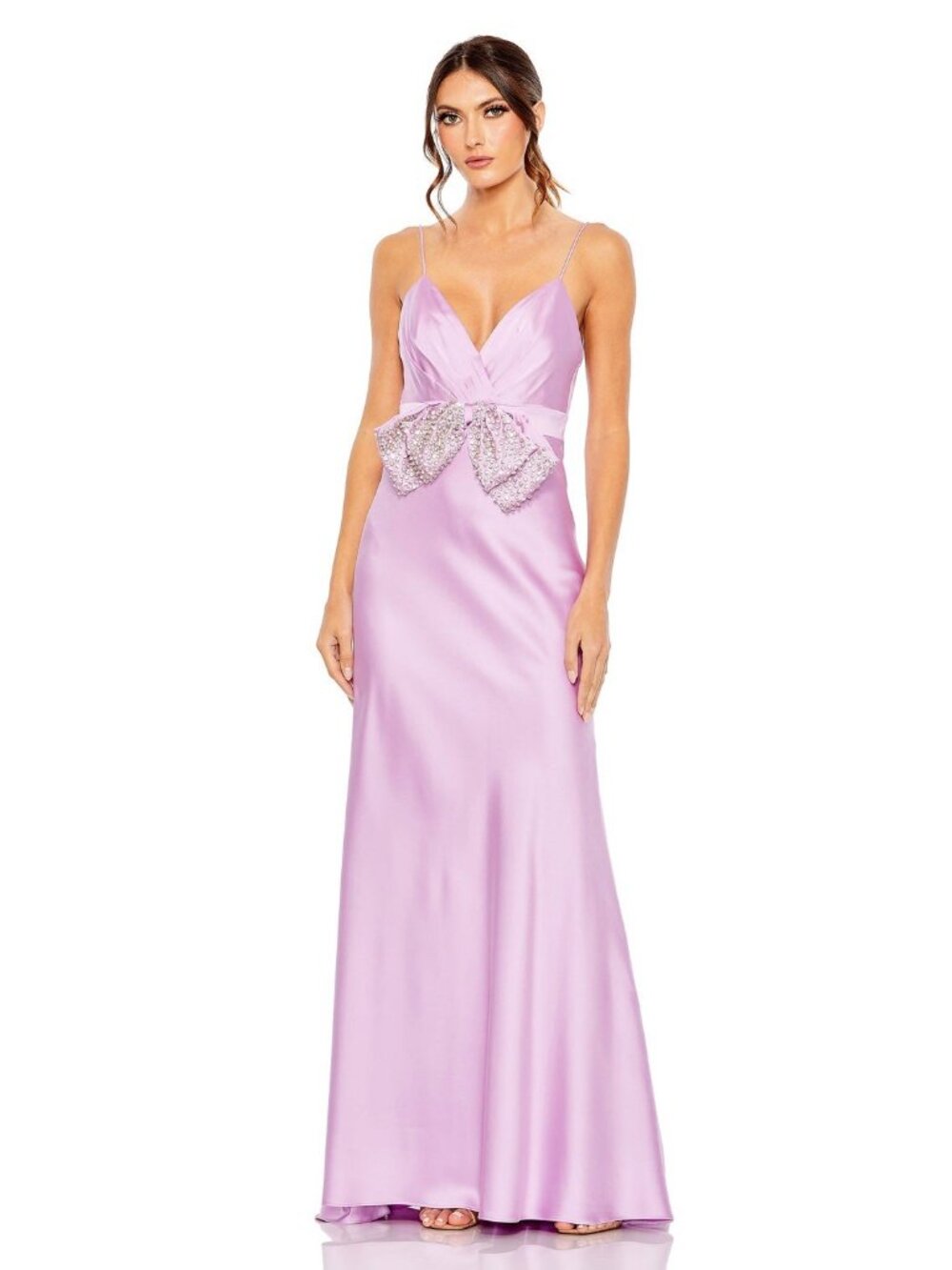 Mac Duggal Size 14 Purple 68144 Satin Rhinestone Embellished Bow Gown Dress NWT